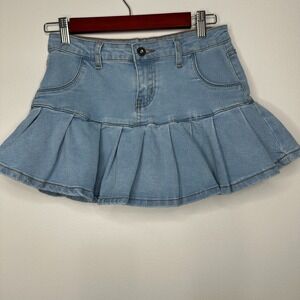 90s Y2K Denim Micro‎ Mini Bootie Skort Skater XS Pleated